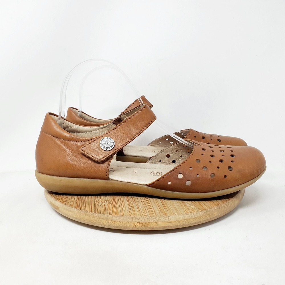 Remonte Mary Jane Sandals Womens 41 Brown Leather Cut Out Low Wedge Shoes